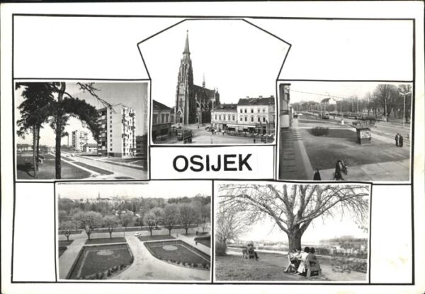 Osijek Croatia Teilansichten Park Kirche Partie an der