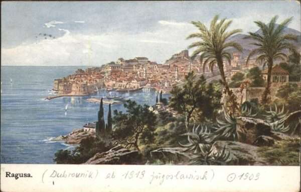 Ragusa Panorama Mittelmeer Künstlerkarte