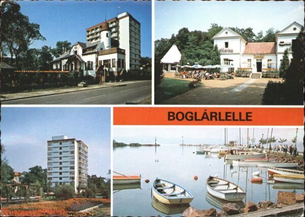 Boglarlelle Balatonlelle Teilansichten Gasthaus Hafen Schiff