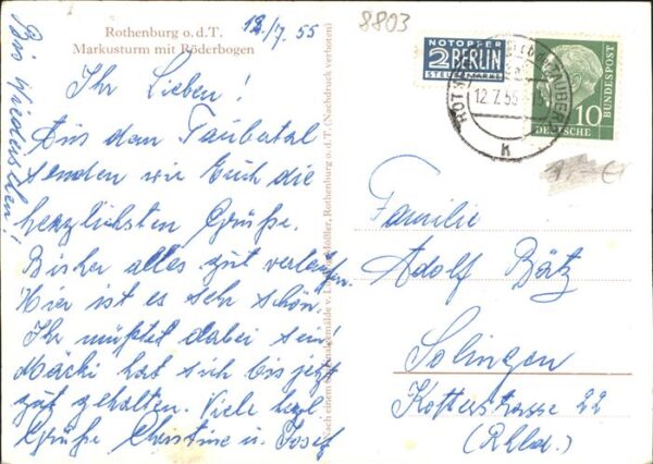 Kuenstlerkarte L. Mößler Rothenburg o.d.T. Markusturm – Bild 2