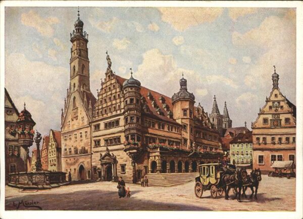 Kuenstlerkarte Ludwig Mößler Rothenburg Rathaus Postku