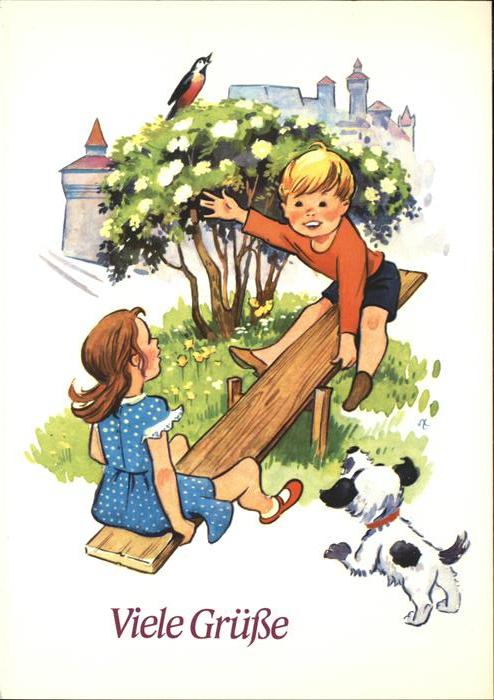 Hunde Kinder Wippe E. Otto Schmidt Nürnberg