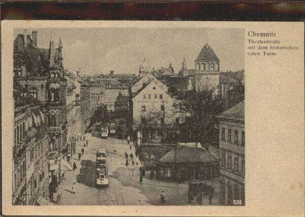 Strassenbahn Chemnitz Theaterstrasse roten Turm