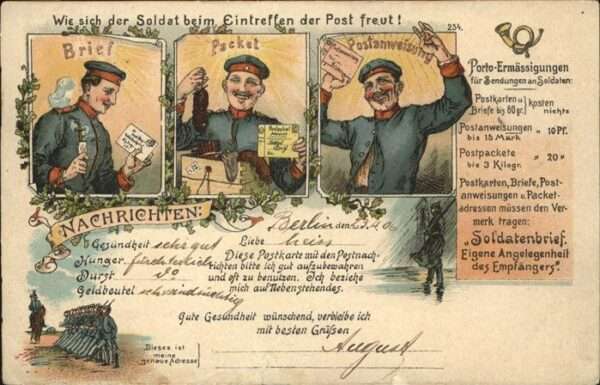 Feldpost-Motiv WK1 Post Soldaten Litho