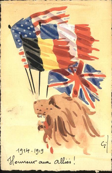Propaganda WK1 Belgien Allierte Löwe
