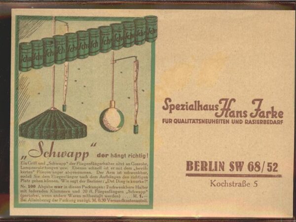 Werbung Reklame Schwapp Fliegenfängerhalter Hans Farke