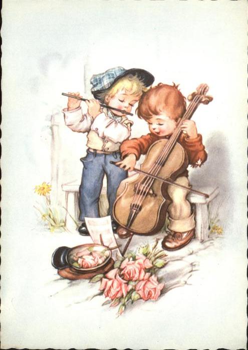 Musikinstrument Cello Flöte Kinder Rosen