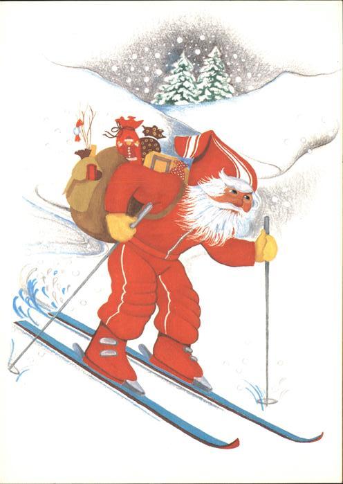 Skifahren Weihnachtsmann