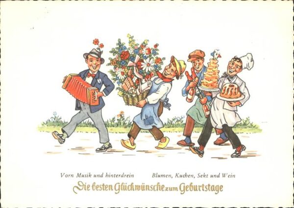 Handharmonika Geburtstag Blumen Kuchen Sekt