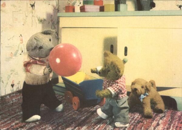 Teddy Teddybaer Teddy-bear Hund Holzwagen Luftballon