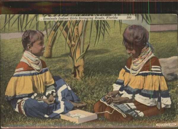 Handarbeit Seminole Indian Girls Stringing Beads F