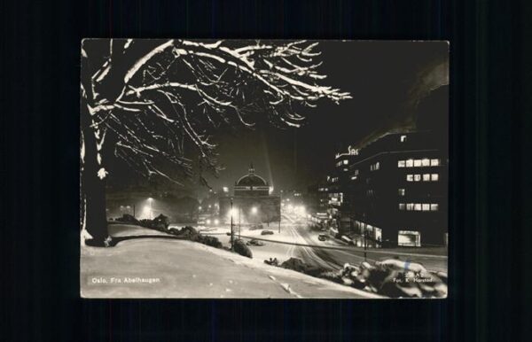 Oslo Norwegen Fra Abelhaugen bei Nacht im Winter