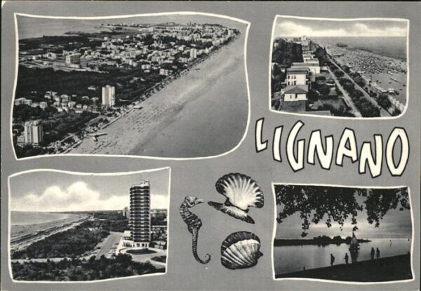 Lignano Fliegeraufnahme Strand Hochhaus Abendst