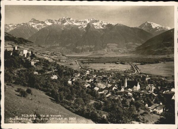 Sluderno Suedtirol Panorama Val di Venosta verso Ortler