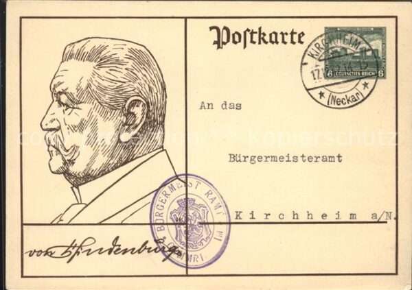 Hindenburg Zeichnung Porträt Unterschrift