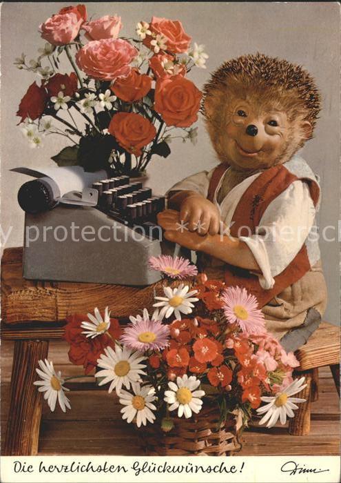 Mecki Nr. 418 Schreibmaschine Glückwunsch Blumen