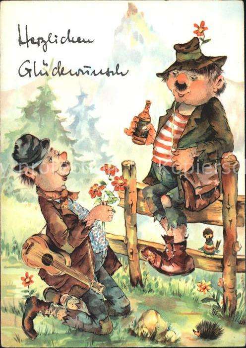 Gitarre Glückwunsch Igel Vogel Bier Blumen