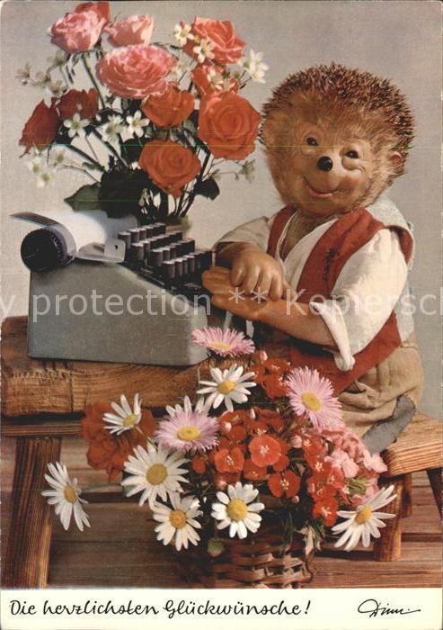 Mecki Nr. 418 Glückwunsch Schreibmaschine Blumen