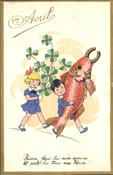 Fische 1er Avril April Kinder Hufeisen Kleeblä