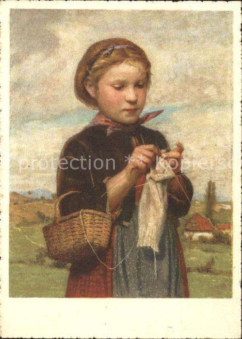 Handarbeit stricken Mädchen Künstlerkarte Albert A