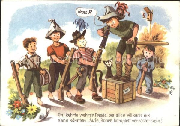Trommler Holzgewehre Kinder Katze Fernrohr Schne
