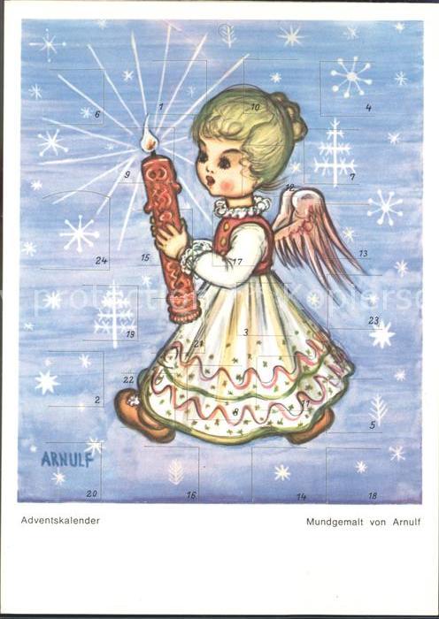 Adventskalender-AK Mundgemalt Arnulf Engel Mädchen Kerze