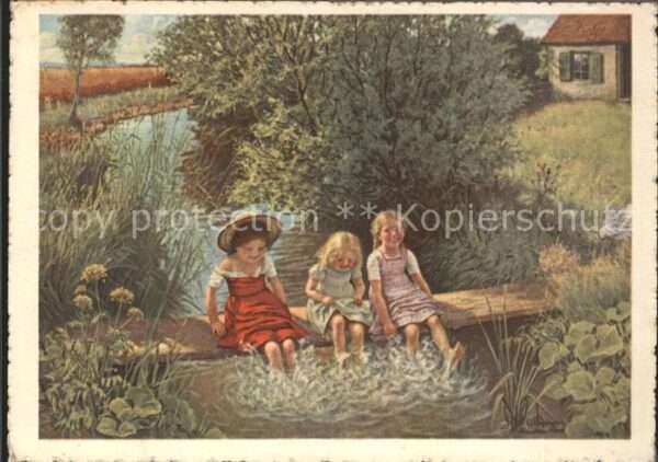 Kuenstlerkarte C. von Bergen Im Freibad  V. 32 Edition