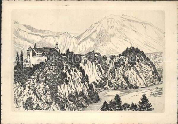 Radierung Strauss Schloss Rhäzüns I. 32. Edition