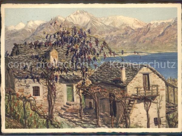 Kuenstlerkarte E. Zuppinger Häusergruppe Pizzo Camoghe