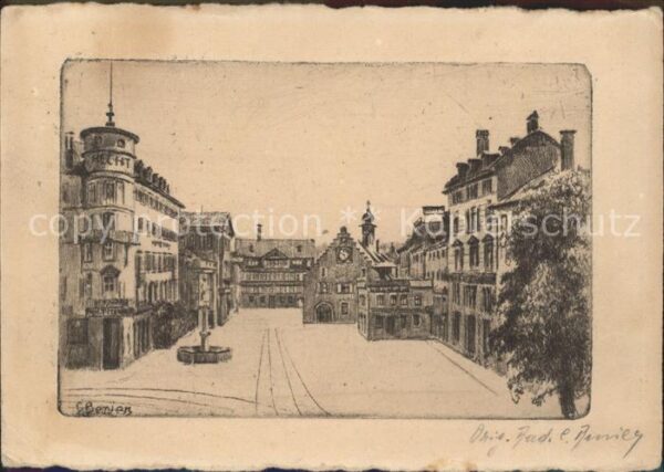 Radierung St. Gallen Hechtplatz