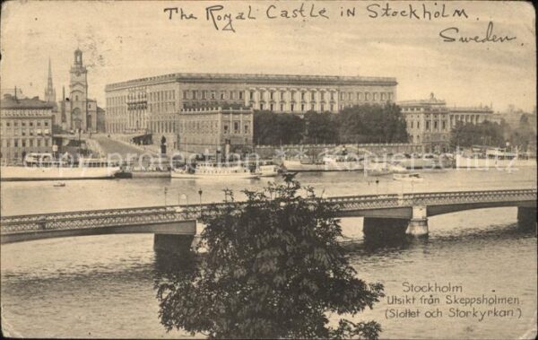 Stockholm Utsikt fran Skeppsholmen Brücke Schloss