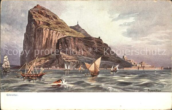 Gibraltar Felsen Meerenge Boote Künstlerkarte