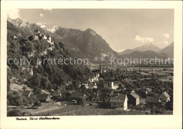 Vaduz Gesamtansicht mit Schloss Alpenpanorama