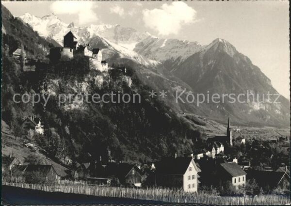 Vaduz Gesamtansicht mit Schloss Alpenpanorama