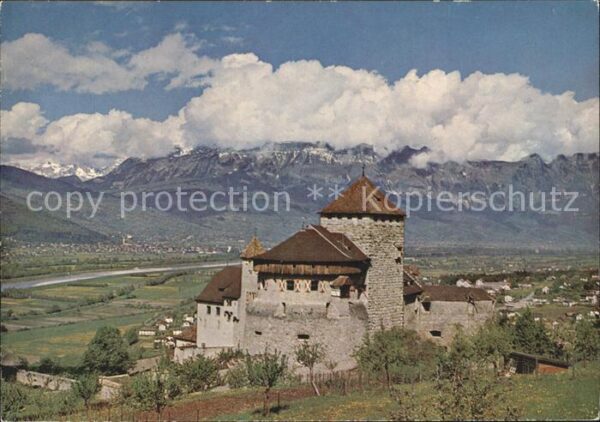 Vaduz Schloss Blick ins Rheintal Alpenpanoram
