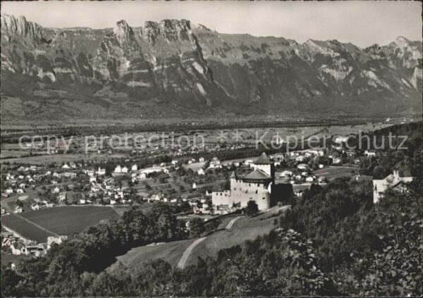 Vaduz Schloss Blick ins Rheintal Alpenpanoram