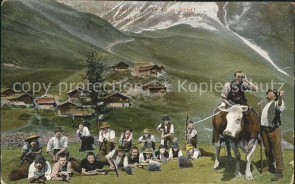 Kuehe Landsturm Fernglas Schaufel Alp