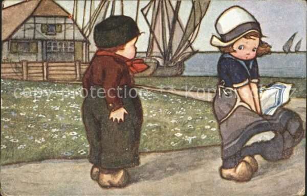Kinder Hollandtracht Segelboote Wind
