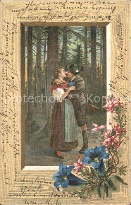 Doecker E. Jäger Wald Blumen Paar Kuss