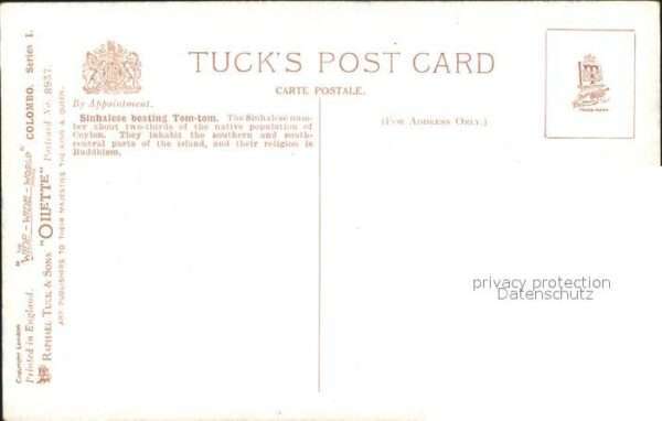 Verlag Tucks Oilette Nr. 8937 Sinhalese beating Tom-Tom – Bild 2