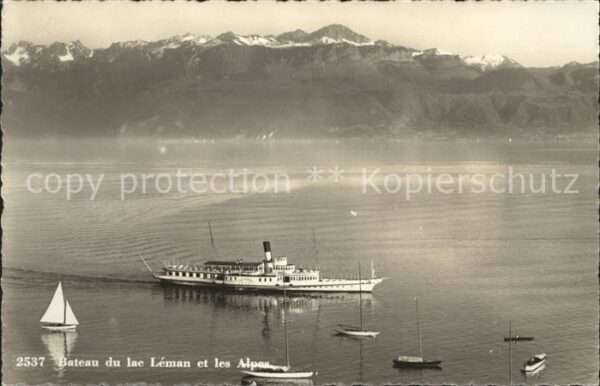 Dampfer Seitenrad Lac Leman Alpes Segelboot