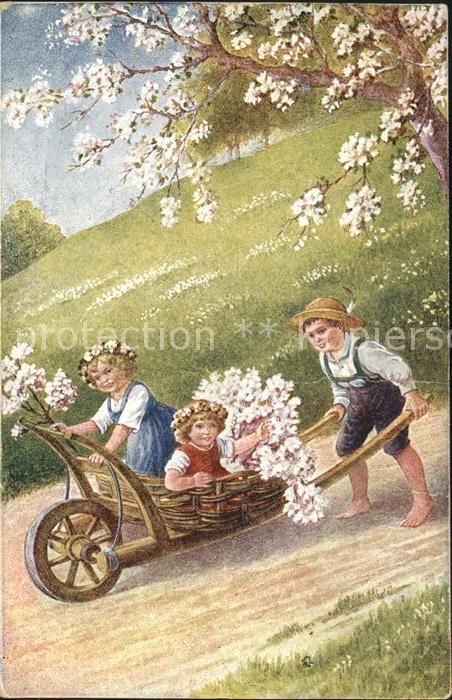 Verlag B.K.W.I. Nr. 4599-4 Kinder Blüten Schubkarre