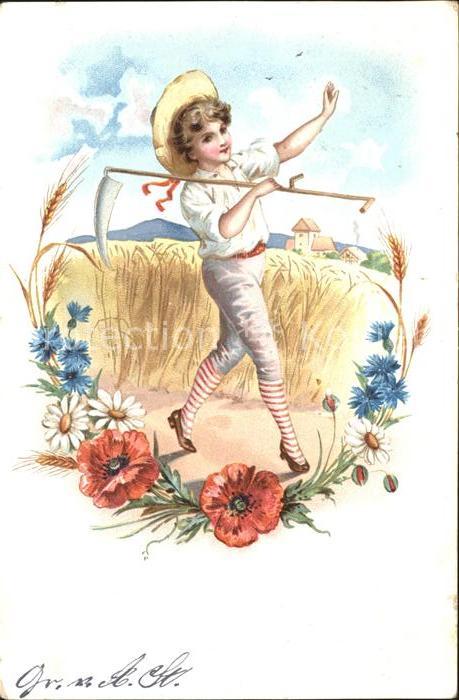 Landwirtschaft Sense Blumen Kind