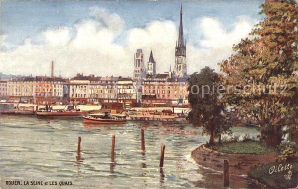 Verlag Tucks Oilette Nr. 12 Rouen Seine Quai Cathedrale