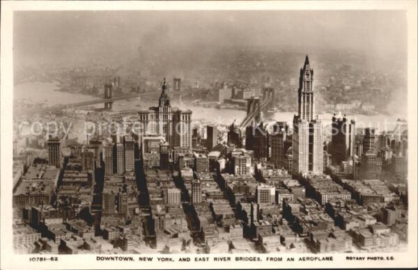 New York City Skyline Downtown and East River Bridges