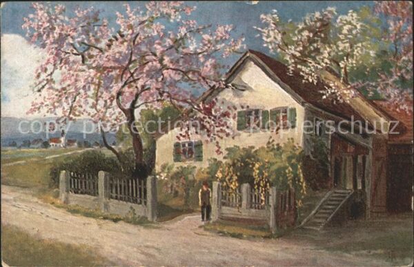 Kuenstlerkarte Haus Blütenbäume