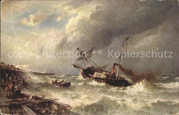 Kuenstlerkarte Th. Weber Nach dem Sturm Nr. 57 Dampfer