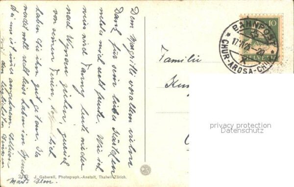 Foto Gaberell J. Nr. 2413 Kirchlein Inner-Arosa Bahnpost-Ste – Bild 2