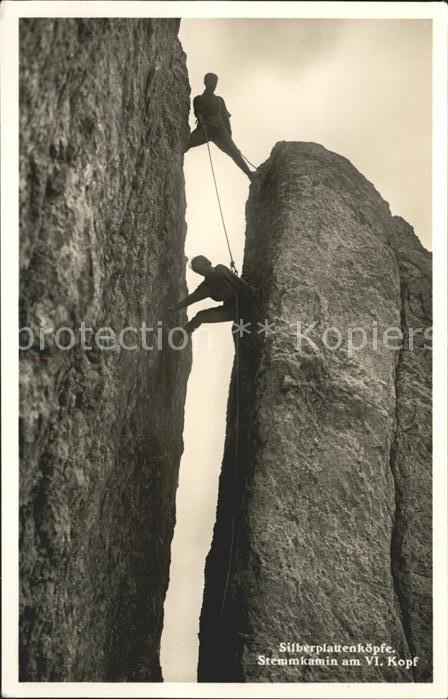 Bergsteigen Klettern Silberplattenköpfe Stemmkamin VI. Kopf