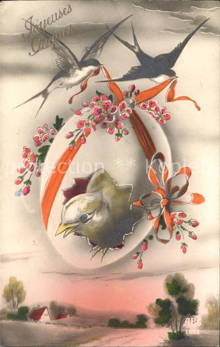 Ostern Easter Paques Küken Schwalben Ei Schleife